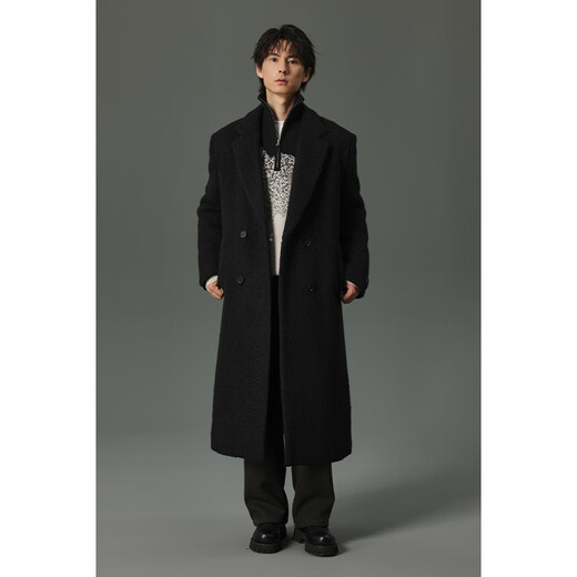 W2X winter heavy thickened water rippled large long wool coat men's mid-length high-end girl jacket Glacier gray M