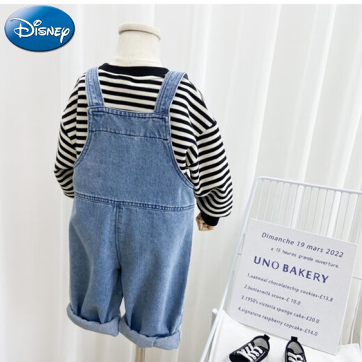Disney Children's Overalls Spring and Autumn Thin 2024 Baby Big Pocket Jumpsuit Summer Boys and Girls Soft Jeans Blue Overalls 90