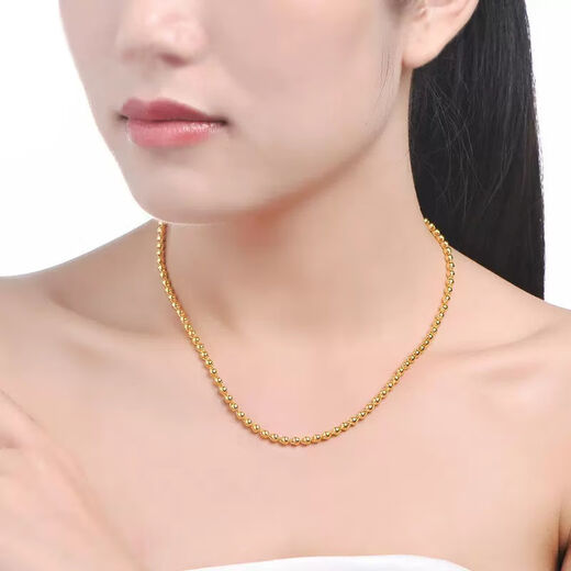 BXE999 pure gold pure silver gold clad with silver gold Buddha pearl light beads gold beads round bead necklace men's domineering light pearl necklace 8MM about 82 grams gold clad with silver material