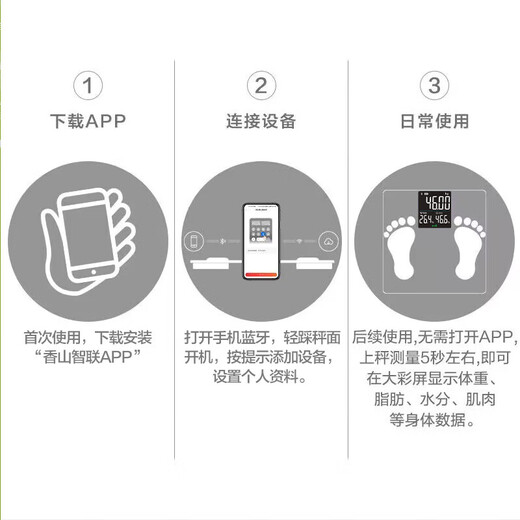 香山 智能体脂秤精准体重秤 大屏显示【Type-C充电款】 电子秤人体家用秤体脂称重 22项核心数据 云汐