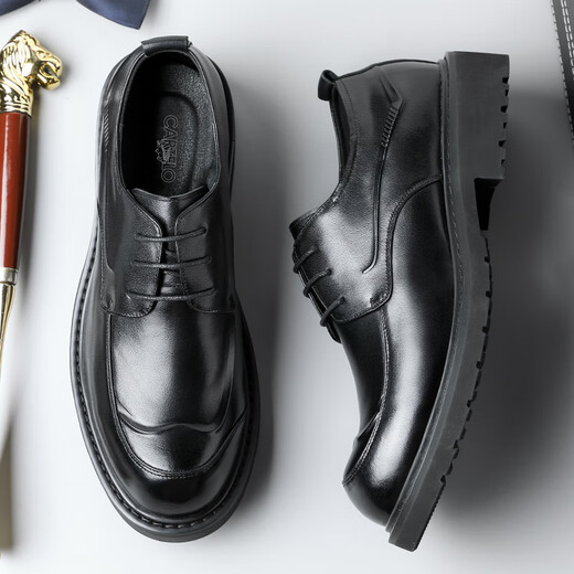 CARTELO crocodile (CARTELO) first-layer cowhide British big-head men's shoes business casual men's leather shoes thick-soled height-increasing shoes for men 9726 black 40