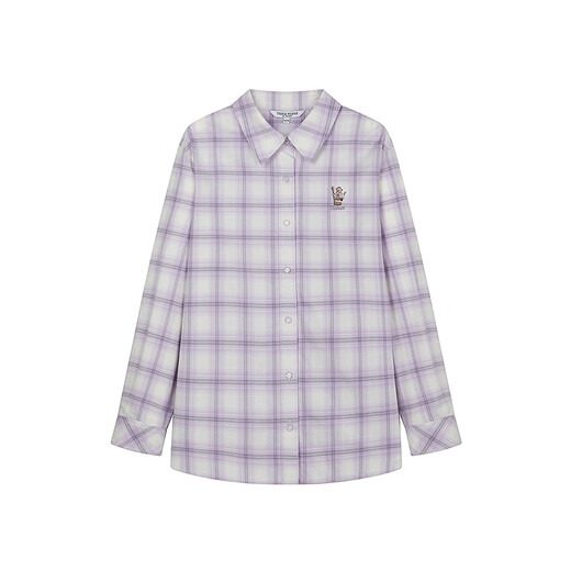 Teenie Weenie Bear Women's Shirt Winter Fashionable Fun Embroidered Color Lapel Plaid Shirt Top Light Purple M
