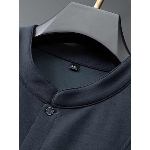 VARWANEO international first-line brand autumn and winter fat men's stand-up collar long-sleeved shirt plus fat large size new Chinese Henry collar base black L (130-150) Jin Jin equals 0.5 kg