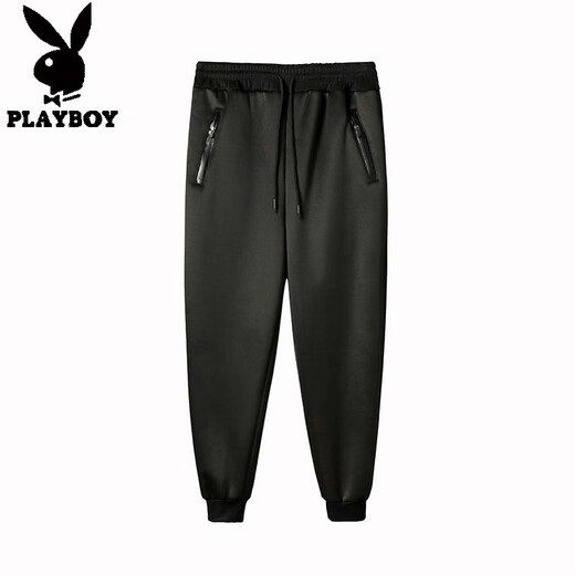 Playboy high-end fat men plus fat plus size casual pants men's winter plus velvet thickening fat loose sports pants men's trend 708 black pocket pants straight plus velvet 7XL 210-235Jin Jin is equal to 0.5 kg