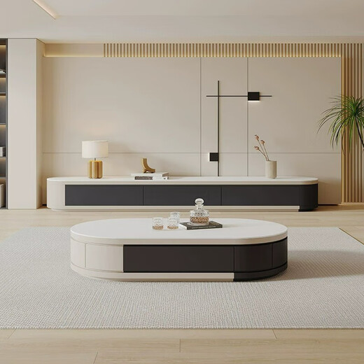 
Dice coffee table TV cabinet light luxury modern cream style living room household small apartment rock table tea table TV cabinet combination telescopic TV cabinet