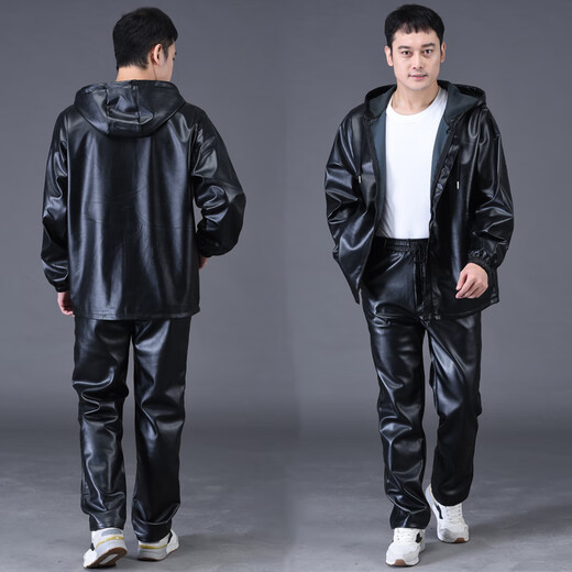 Jinghe Spring and Autumn Thin Leather Men's Jacket Waterproof and Wear-Resistant Middle-aged and Elderly Work Clothing Leather Jacket and Leather Pants Suit Men's Oil-proof Top + Pants (Spring and Autumn Single Style without Velvet) 4XL Size Recommendation (160-170 Jin Jin is equal to 0.5 kg)