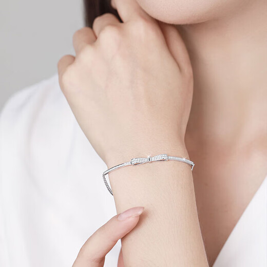 LAOLATU pt950 platinum diamond bracelet for women platinum diamond bow Chinese Valentine's Day gift for wife and girlfriend Pt950 platinum diamond bow bracelet