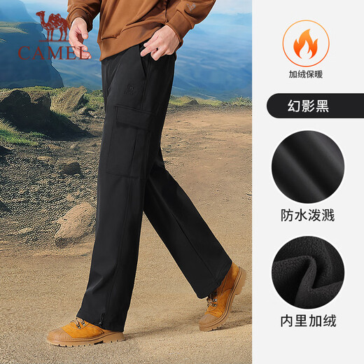 
Camel work pants for men and women autumn waterproof casual pants for outdoor hiking sports pants plus velvet woven charge trousers Y14CAY6625A, Phantom Black, men [added velvet] L