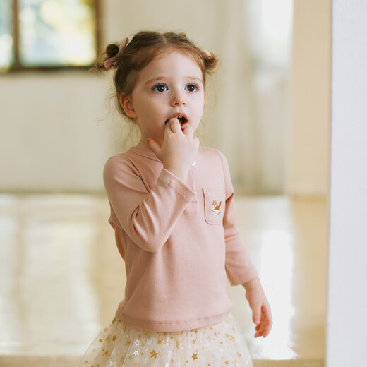 OAK FAMILY2024 autumn new children's long-sleeved modal cotton top baby girl's shirt berry pink (top) 120 cm