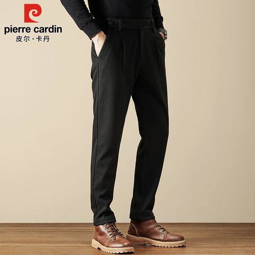 Pierre Cardin business casual pants men's autumn and winter slim woolen pants men's elastic high-end small suit pants black 33