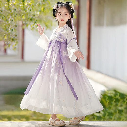 爱宝适儿童汉服女童夏古装连衣裙薄款中国风女孩儿童节礼物表演服 苍兰紫 S692 120 码【建议身高110-120cm】