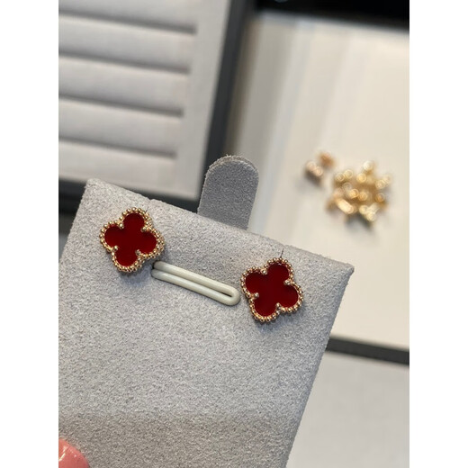 Quality 18k gold earrings rose gold four-leaf clover earrings for women natural carnelian 1.5cm medium rose gold black onyx earrings