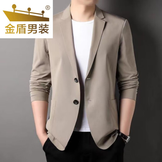 金盾（JINDUN）枫霞品质男装精工高档西装夹克春夏新款男士修身显瘦时尚西服外套 灰色 2XL 【建议140-155斤】