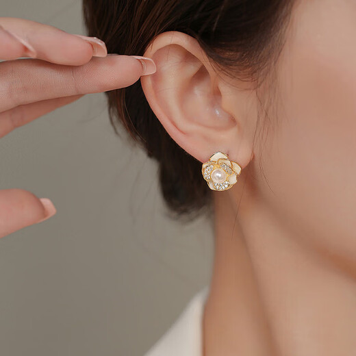 S925 Silver Needle French Camellia Stud Earrings Feeling Flower Pearl Earrings Women's 2025 New Style Earrings Main Image