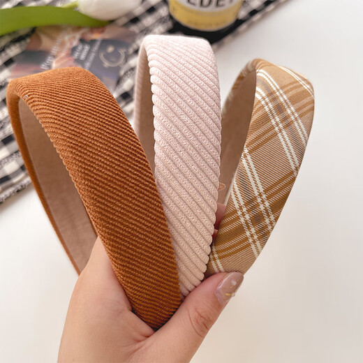 Morning Star Fabric Retro French Hairband Women's Wide-Brim Pressed Hair Anti-Slip Broken Hair Headband Hairpin Versatile Head Accessories Khaki Stripes