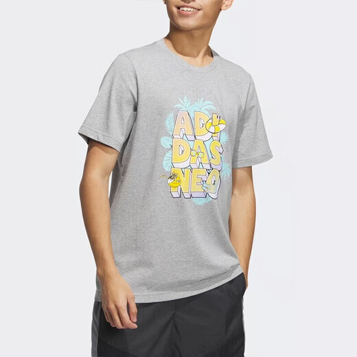 Adidas Hombres de manga corta 24 Top 24 Summer Nuevo Sports Running Camiseta Combustible Camiseta informal de estampado de cuello redondo transpirable IP3887/Trendy Print/Gray M