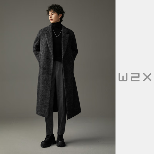 W2X winter heavyweight thick imitation seahorse fur water ripple large long sheep wool coat men's high-end Nizi coat glacier gray M