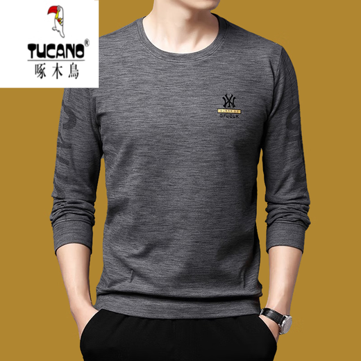 啄木鸟（TUCANO）男士长袖t恤高棉圆领卫衣春秋季新款男装印花打底衫上衣 9929上青 纯棉春秋款 190/4XL建议185-210斤