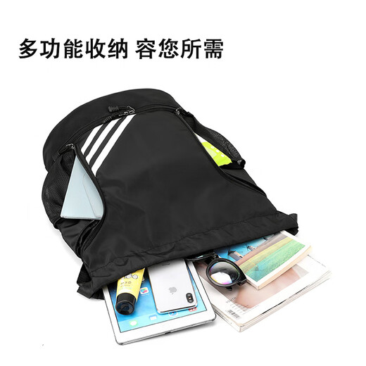 IROYA健身包男女游泳篮球足球包运动训练包收纳袋束口抽绳旅行双肩背包 黑色