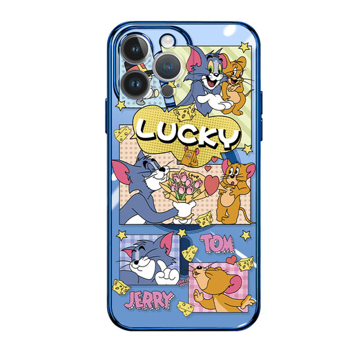 Neue Katzen- und Maus-Apfel-Magnetische Telefonhülle transparent ultradünne Silikonweichschale Magsafe Wireless Ladungs-Cartoon Fun Lucky Tom Jerry Geeignet für Männer und Frauen [elektro-plattiertem magnetischem Blau] Tom 1-MF673y iPhone14promax