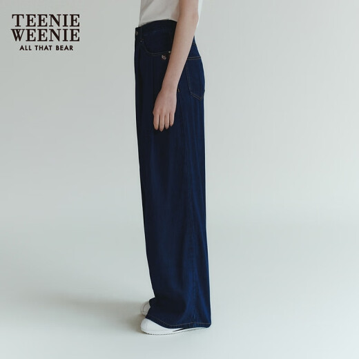 TeenieWeenie Bear Women's 2024 New Spring Loose Jeans Double Pleated Wide Leg Pants Long Pants Dark Blue 160/S