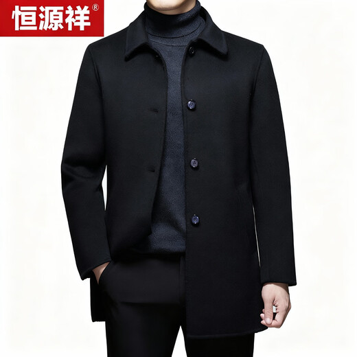 Hengyuanxiang double-sided woolen coat men's spring and autumn mid-length woolen woolen coat black L(175)
