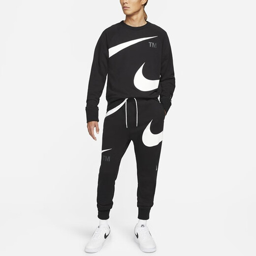 Nike (NIKE) broken hook large logo lace-up college style breathable lace-up mid-waist leg knitted sweatpants men's black black S
