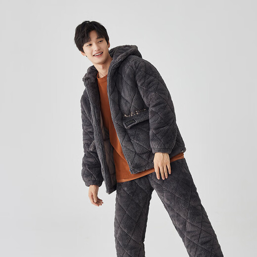 
Kiss Cat (QINZUIMAO) cotton pajamas men's winter three-layer thickened velvet suit coral velvet teenager home clothes can be worn outside 6196 XL (175-182cm, 70-80kg)