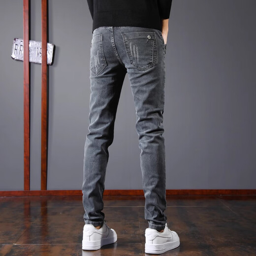Woodpecker Jeans Men's Autumn and Winter New Slim Fit Stretch Small Leg Pants Men's Velvet Warm Casual Straight Long Pants Men 8913 Regular Style 32 (Recommended 125-150 Jin Jin equals 0.5 kg)