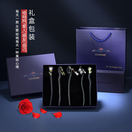 Jianlu Tassel Hairpin Gift Box Set Hairpin Ancient Style High-end Hairpin High-end Hair Accessory Hairpin 520 Gift for Girlfriend Ancient Style Wooden Hairpin Five-piece Set Gift Box