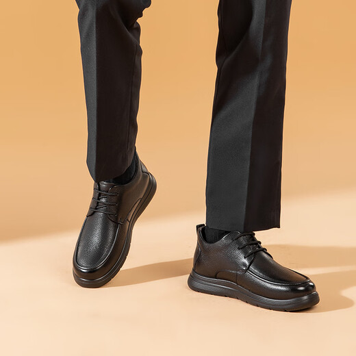 Kangnai (kangnai) men's cotton shoes winter velvet warm cotton boots toe layer cowhide business casual shoes 2025 new black 39