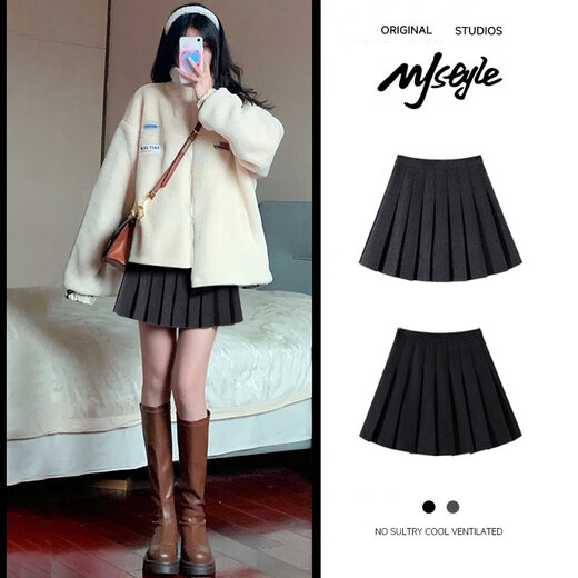 MJ STYLE short pleated half skirt for women 2025 autumn and winter new small college style high waist slim A-line skirt