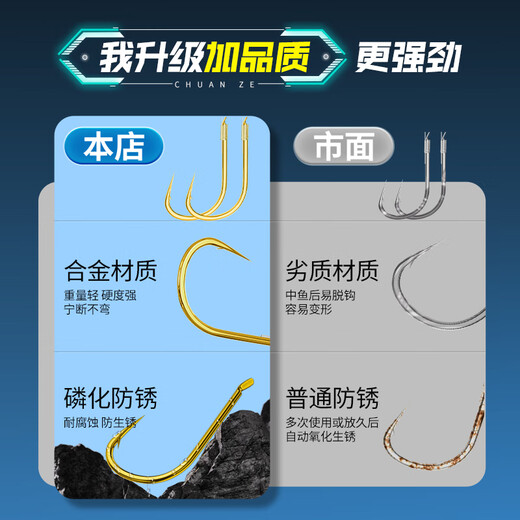 Sichuan Zejin Haixi has thornless fish hooks and is tied with the finished sub-thread double hook set. Crucian and carp cocked mouth double hooks and black pit fish hooks with thorns 45cm hook 4 lines 0.8 + hook 5 lines 1.0 Jin Haixi 20 pairs/box