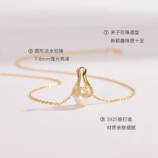Pearl Necklace for Women, Faraway Silver S925 Freshwater Pearl Pendant 7-8mm Round White for Girlfriend’s Birthday 7-8mm 40+5cm
