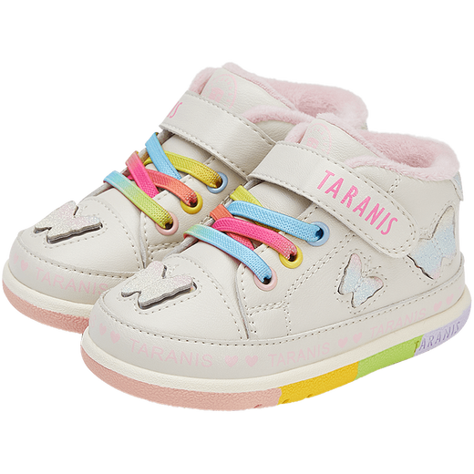 Tyrannis autumn and winter velvet baby girl toddler shoes non-slip soft bottom children's shoes baby functional cotton shoes white/color 23 size