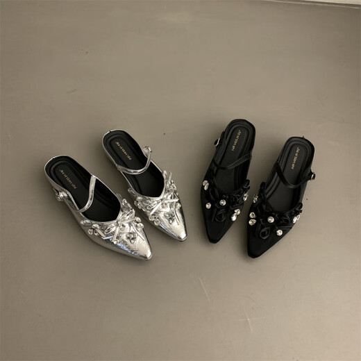 S.SOFEA inner heightening Mary Jane single shoes women's spring and summer bow half slippers 838-3 black 35