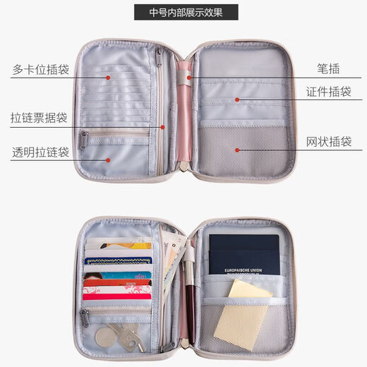 Sac de rangement de document Sac de passeport de passeport billet d'avion anti-vol Storage étanche Clip de passeport de grande capacité Sac de certificat multifonctionnel Gray Bouclier de taille moyenne anti-vol