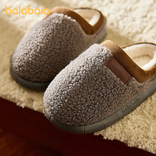 BALABALA children's slippers indoor 2025 new winter heeled furry shoes for boys and girls cotton slippers thickened warm home shoes gray 36 inner length 23cm (230) suitable for feet 35-36