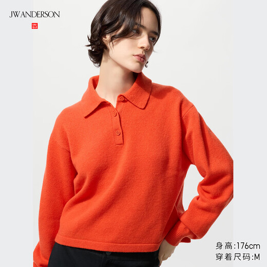 UNIQLO cooperation model/women's soft sheep wool POLO collar sweater/sweater sweater 25 new style 479896 13 rose red M