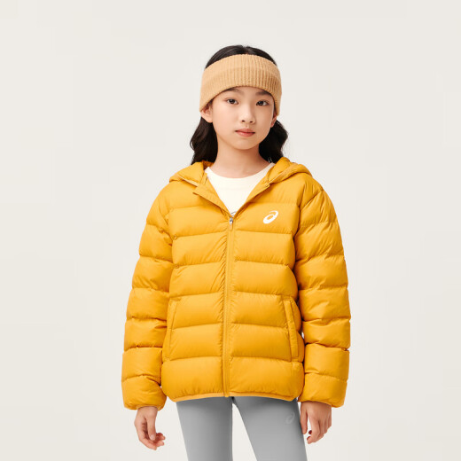 asics【安心羽绒】亚瑟士童装男女中大儿童舒适保暖连帽轻薄羽绒服外套 753黄色 清洁度1000-白鸭绒 130 cm 充绒量70g