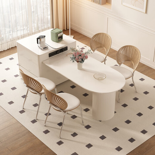 Pashaman Dining Table Rock-pan island dining table integrated Nordic cream style small apartment retractable multi-function household 1052Y 1.75-2.2 meters telescopic dining table + 4 dining chairs (1047) Designer's new model