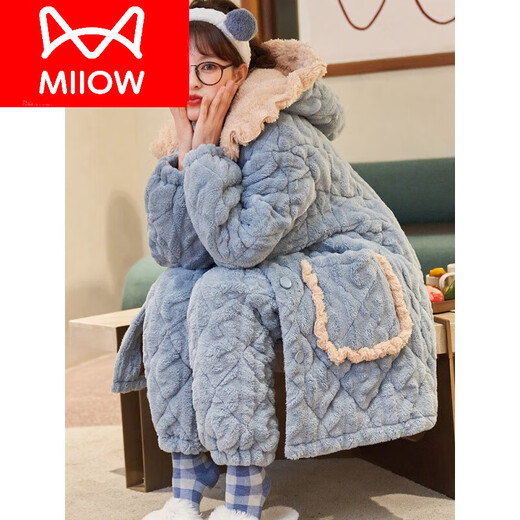 猫人（MiiOW）珊瑚绒睡衣女秋冬季三层加厚加绒新款冬天夹棉法兰超家居服保暖 JY9898 L