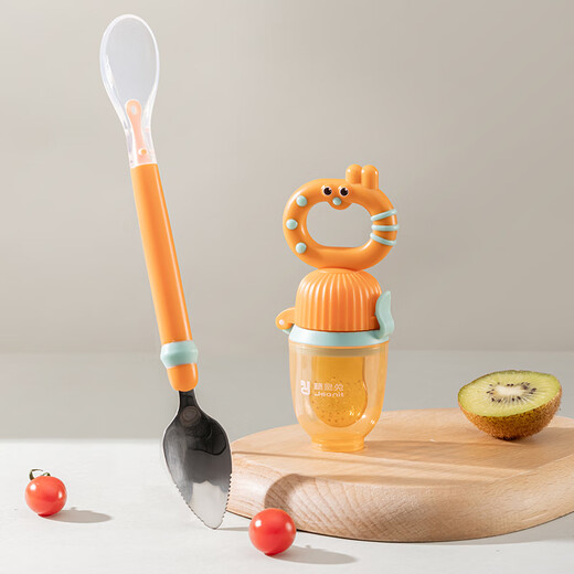 Elf Rabbit Baby Bite Bag, Fruit Feeding Device, Teething Stick, Fruit and Vegetable Pacifier, Baby Silicone Teether, Little Month-old Food Kit, Sunshine Orange Rabbit Fruit