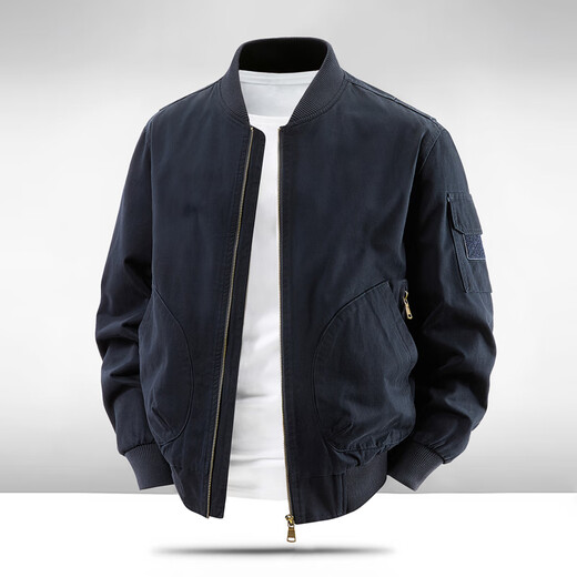 Vancl Eslite Washed Cotton Ribbed Collar Flight Jacket Casual Versatile Jacket Men Black Blue L