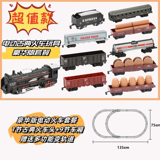 LNGA Landgre Children's Retro Steam Metal Train -Trendmodell Simulation Hochgeschwindigkeitsschiene Langes Elektromodell -Gleis Spielzeugsatz Pkw -Car - 1 Front 3 Wagen Batterieversion