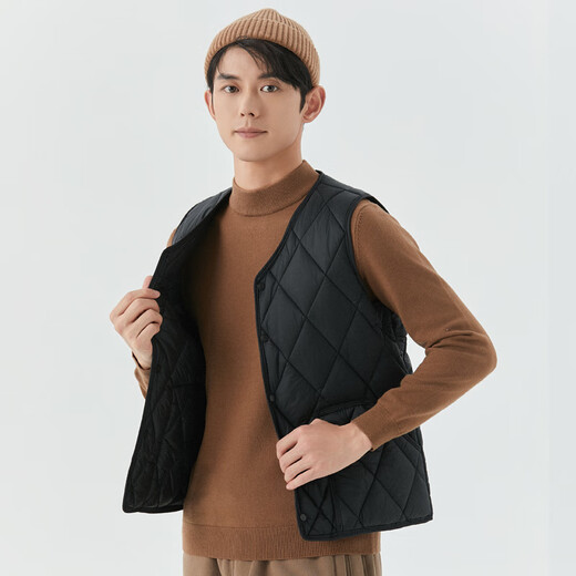 陌飘羽绒棉马甲男轻薄秋冬羽绒棉内胆时尚保暖背心打底内穿坎肩中老年 卡其色 M 90-110斤