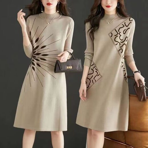 
La Chapelle knitted dress for women 2025 autumn and winter new style outfits to make you look slim and small bottom sweater skirt thickened off white 9901 L 105--115/Jin[Jin equals 0.5 kg]