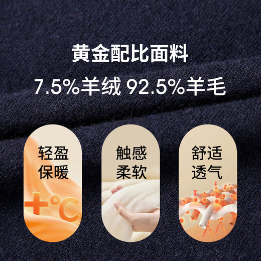 TRIES men's cashmere sweater autumn and winter thickened warm sweater long-term washing is not easy to deform business casual sweater base layer navy blue 2XL 52 (180/96A)