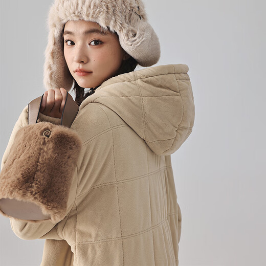 Kissing Cat winter thickened couples quilted pajamas island velvet three-layer thickened men's suit home clothes can be worn outside 6463 Cream Apricot Women L