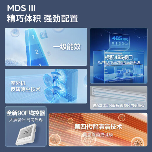 Midea central air conditioner, one to three, 5 HP, duct machine, one to five, 3 HP, multi-connected, full DC frequency conversion, MDS series, first-level energy efficiency, wifi, smart home self-cleaning [package installation: 6 HP, first-level energy efficiency, 140, one-to-five, installation included]